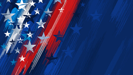 USA stars and stripes American flag background banner, grunge distressed rustic patriotic abstract vector illustration, Dark Blue pattern copy space for 4th of July, Christmas, Social Media, Sale Ads