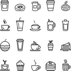 Coffee Mocha Black Line Editable Icons set