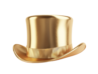 Shiny gold top hat with reflective surface and elegant brim design