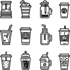 Cold Brew White black Line Editable Icons set