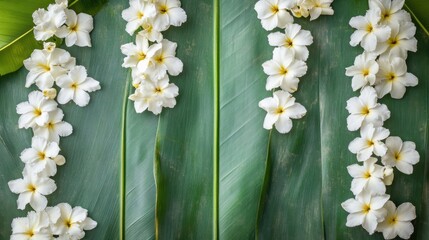 Fototapeta premium White Flowers on Green Leaves.