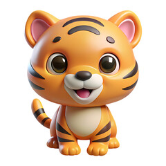 Cute cartoon tiger cub with big eyes isolated on transparent background