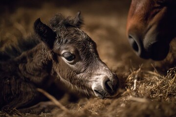 Fototapeta premium Horse Birth. Majestic Equine Giving Birth to a Beautiful Foal