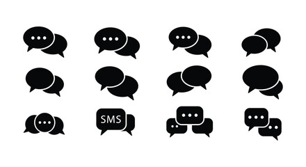 Collection of black chat and speech bubbles on a white background for communication
