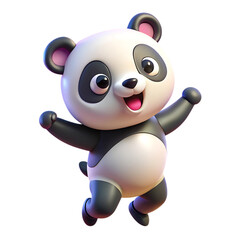 Fototapeta premium Cute cartoon panda character jumping with joy isolated on transparent background