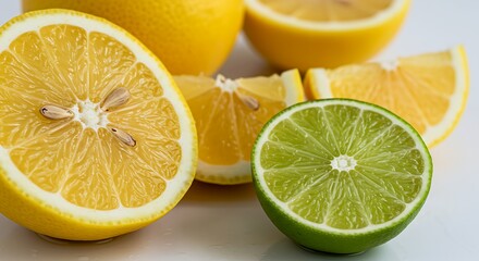 Fresh Lemons and Limes on White Surface