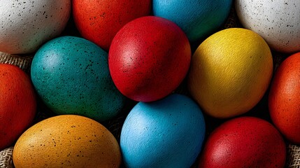 Colorful Decorative Eggs Piled Together in a Festive Arrangement for a Holiday Celebration