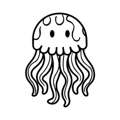 Cartoon jellyfish with flowing tentacles swims gracefully in the ocean depths during bright daylight