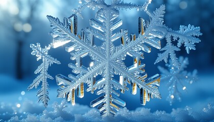 Ice crystal macro snowflake Sixfold symmetry