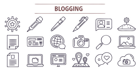 Minimal line icons for blogging and digital content creation