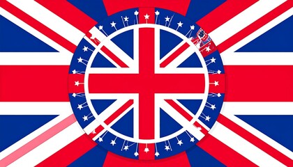 Obraz premium A celebratory design incorporating the Union Jack and patriotic colors, encircled by fireworks, showcasing a vibrant patriotic theme.