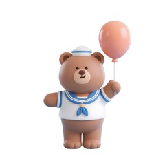 陽気なテディベアがセーラー服を着て明るい風船を持って分離背景にいる