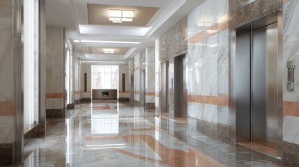 Lobby Security. Passage and Door Entrance in Busy Business Center