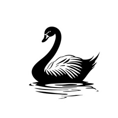 Elegant black vector illustration of a swan gliding gracefully on calm water with detailed feather design