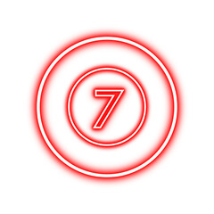 Red neon 7 billiard ball no background