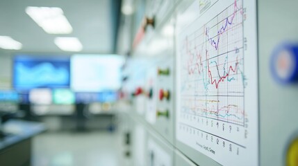 Medium shot of a SPC control chart printout featuring Cp and Cpk values in clear focus with a control room environment intentionally out of focus behind it.