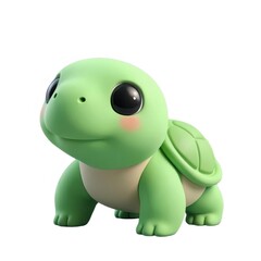 Obraz premium 漫画の緑色のかわいいカメのキャラクターの孤立した白い背景