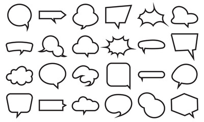Fototapeta premium Black speech bubble shapes collection. Set of black speech and thought bubble shapes for design, comics, chat, and communication graphics on white background. 
