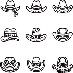 Cowboy Hat black Line Editable Icons set