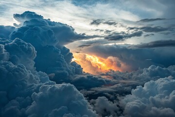 Dramatic sunburst through stormy cumulonimbus clouds