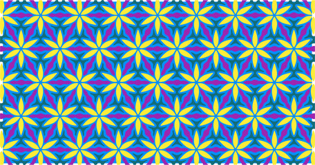 Seamless colorful floral pattern with green, blue, and yellow tones.