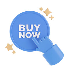 3d hand clicks blue buy now button with sparkles