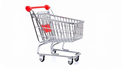 Shopping cart placed alone on a white background, Generated with AI.