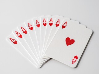 Royal Flush of Hearts, a Winning Hand in Poker Card Game, Closeup View