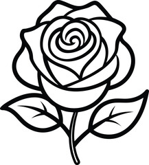 Elegant rose flower outline illustration on white background