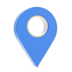 Blue 3d location pin icon on black background