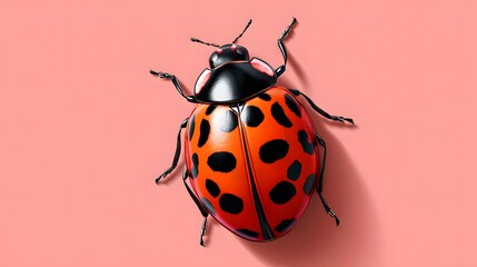Closeup of a Vibrant Ladybug on a Soft Pink Background Showcasing Its Detailed Features and Colors