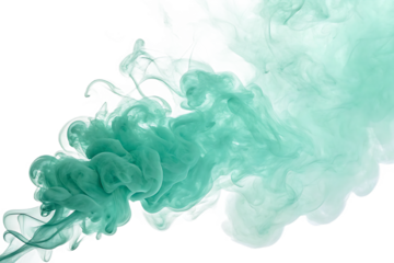 Abstract teal and white smoke swirling gracefully against a stark black background creating a mesmerizing visual effect