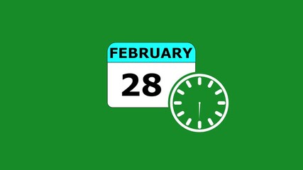 28 FEBRUARY month calendar icon with symbol. Simple calendar icon animation and date change of time month. Calendar icon Sign on black background. Calendar Pendulum Animation