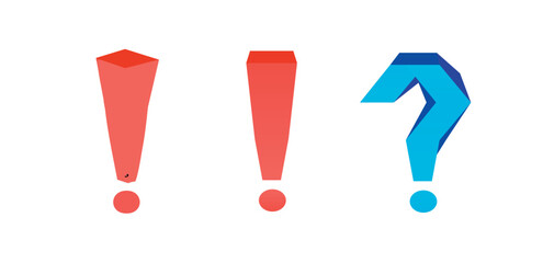 Simple illustrations of ! and ?. Various angles. Symbols. Question marks. Questions. Surprise. Assertions. Attention. Doubt. Pop.