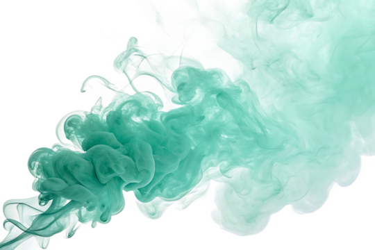 Abstract teal and white smoke swirling gracefully against a stark black background creating a mesmerizing visual effect