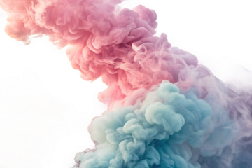 Ethereal swirls of pink and teal ink dissolving in water against a stark black background creating a mesmerizing abstract visual