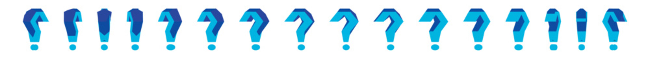 A simple illustration of ?. Various angles? Question mark. Doubt. Suspicion. Pop.