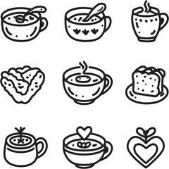 Creamy Tomato Soup Black Line Editable Icons set