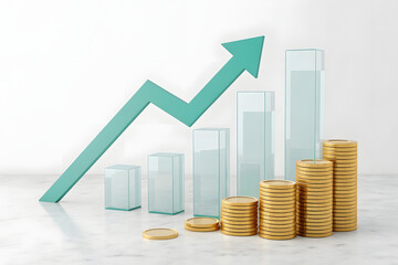 Modern Financial Growth Concept with Glass Elements and Coins