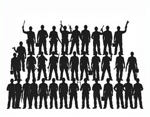 A comprehensive array of worker silhouettes, each holding tools, showcasing a united team.