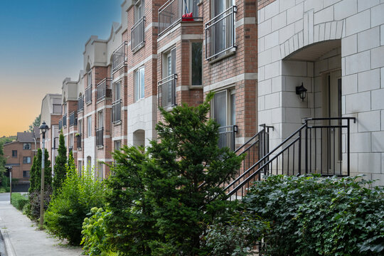 Row of modern multiplex houses in southwest Montreal