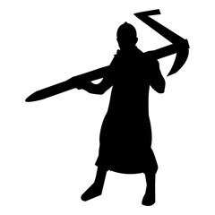 Silhouette vector illustration of a farmer carrying a plow on his shoulders