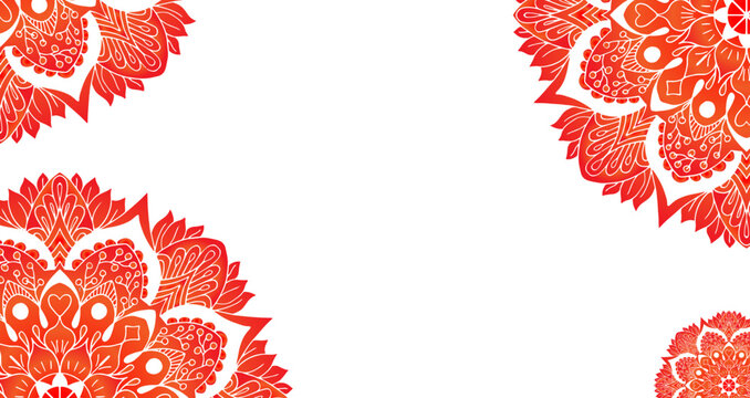 Ornate red mandala corners on a black background