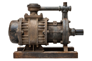 Fototapeta premium Old industrial electric water pump with a rusty metal body isolated with transparent background
