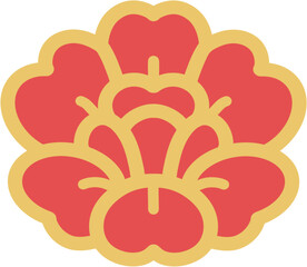 붉은 꽃과 황금색 테두리의 한국 전통 문양 디자인  