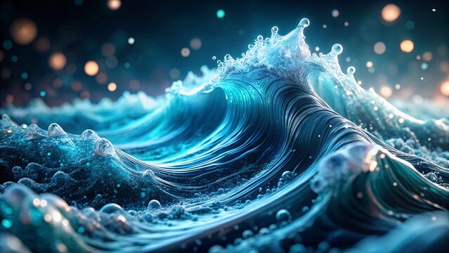 Enchanting Ocean Waves Illuminated by Bioluminescent Plankton and Distant Sparkling Stars Creating a Magical Underwater Realm of Tranquility and Wonder