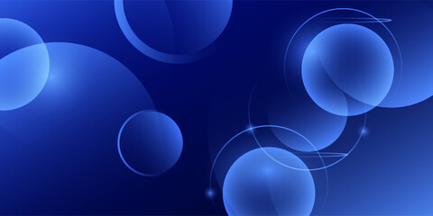 Dark blue abstract background with shiny geometric shape graphic. Modern blue gradient circles