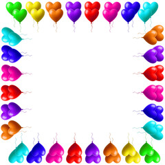 Colorful heart shaped balloons border isolated on transparent background