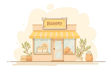 Illustration of a Cute Bakery Shop with Baked Goods Displayed