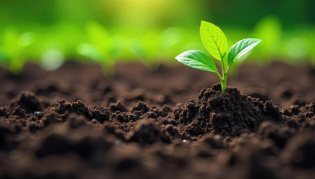 Fototapeta Close-up shot of rich, dark soil being tilled, revealing fresh earth and plant roots Ideal for agricultural, gardening, environmental, and sustainability themes , sprout, dirt, rural